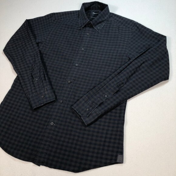 Zegna Sport Black Watch Shirt Men's M Black Brown Gingham Plaid Twisted‎ Cotton - Picture 6 of 16